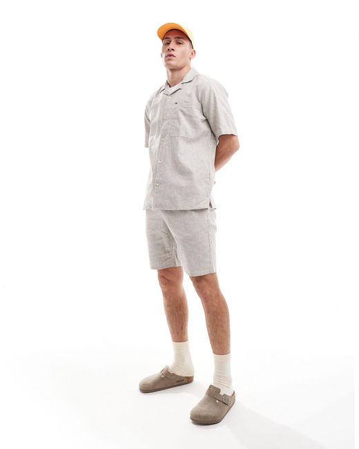 Only & Sons White Revere Collar Linen Mix Shirt Co-ord for men