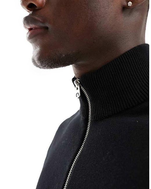 Only & Sons Black Knitted Half Zip Jumper for men