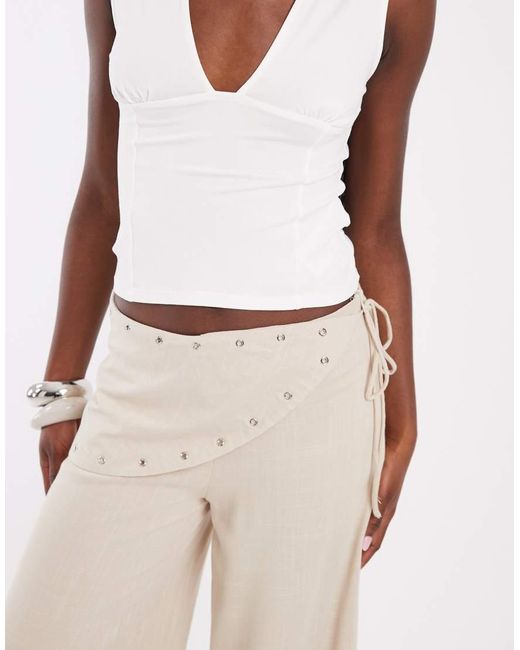 BRONZE SNAKE Natural Wide Leg Pants With Bandana Overlay