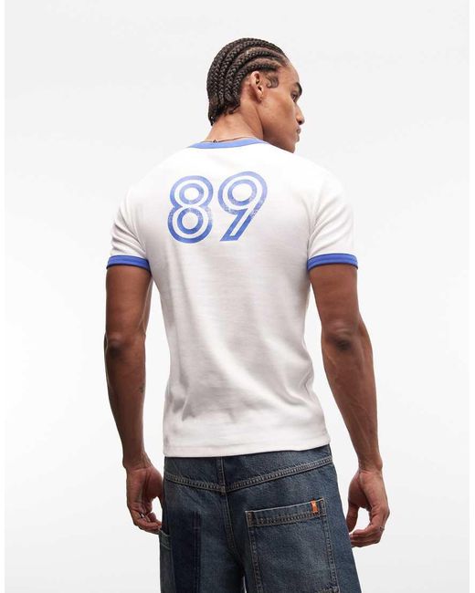 ASOS White Heavyweight Muscle Fit Ringer T-shirt With Football Graphic for men
