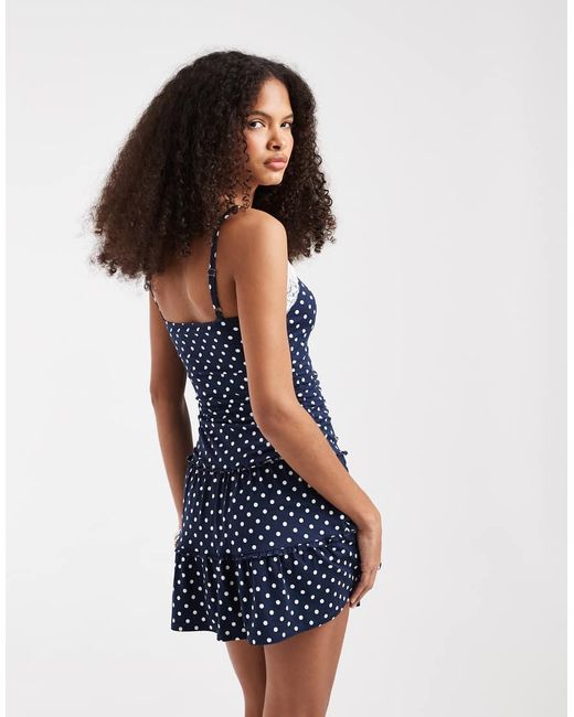 Hollister Blue Lace Trim Strappy Tiered Mini Dress With Shorts