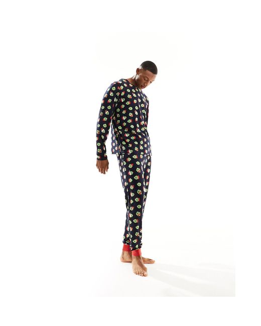 Chelsea Peers Black Christmas Brussel Sprouts Long Pyjama Set for men