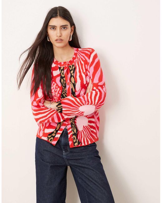 Never Fully Dressed Red Contrast Leopard Cardigan