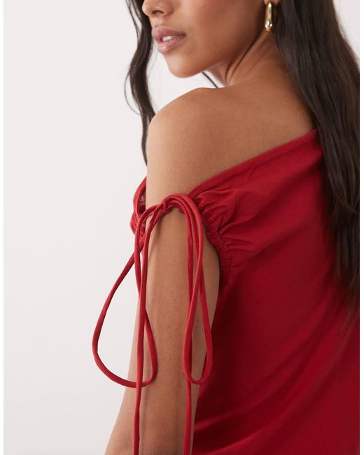 Mango Red Linen Mix Asymmetric Maxi Dress