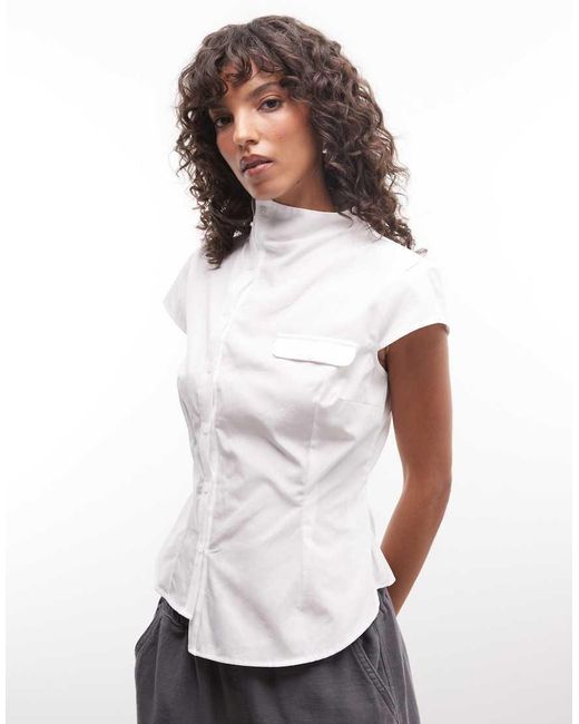 Collusion White Button Detail High Neck Shirt
