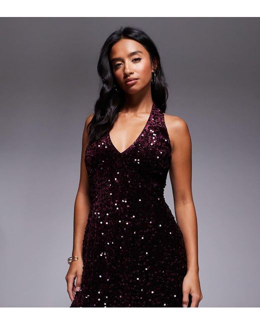 Forever New Black Structured Sequin And Velvet Mix Halter Neck Mini Dress