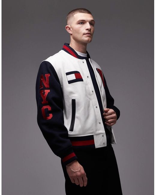 Tommy Hilfiger Black Nyc Varsity Leather Racing Jacket for men