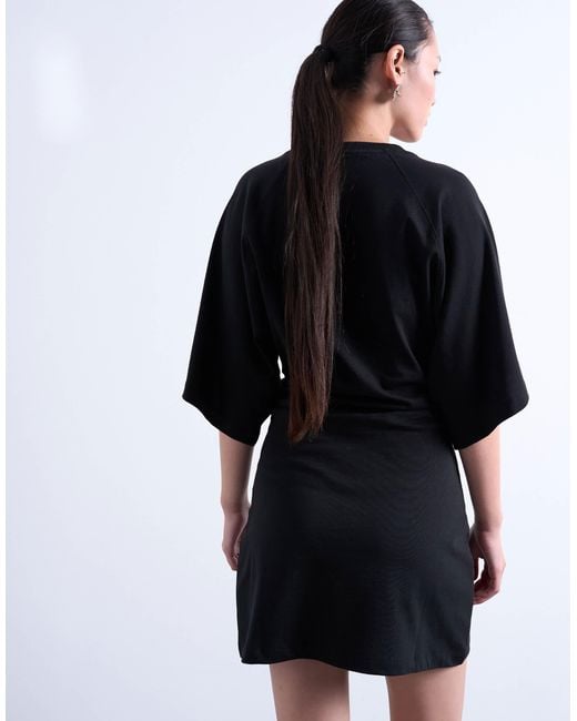 TOPSHOP White Raglan Sleeve Cinch Waist Mini Dress