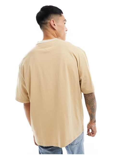 Camiseta color arena extragrande con ribetes Tommy Hilfiger de hombre de color Natural
