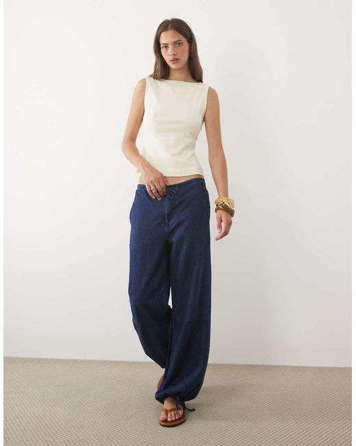 ASOS Blue Slash Neck Tie Back Tank Top