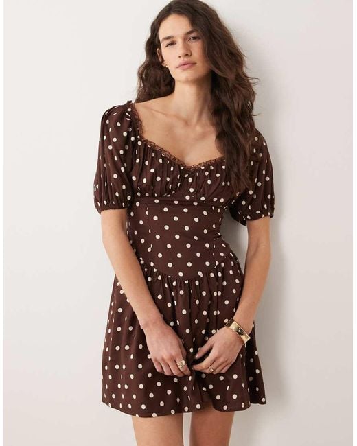 Miss Selfridge Brown Spun Milkmaid Mini Dress