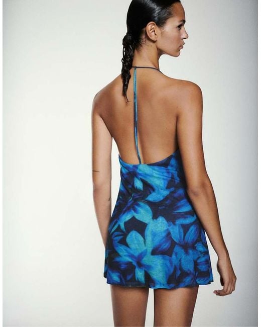 Pull&Bear Blue Short Floral Strappy Dress