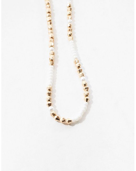 ASOS White Asos Design Curve Short Necklace With Faux Pearl And Gold Bead Design