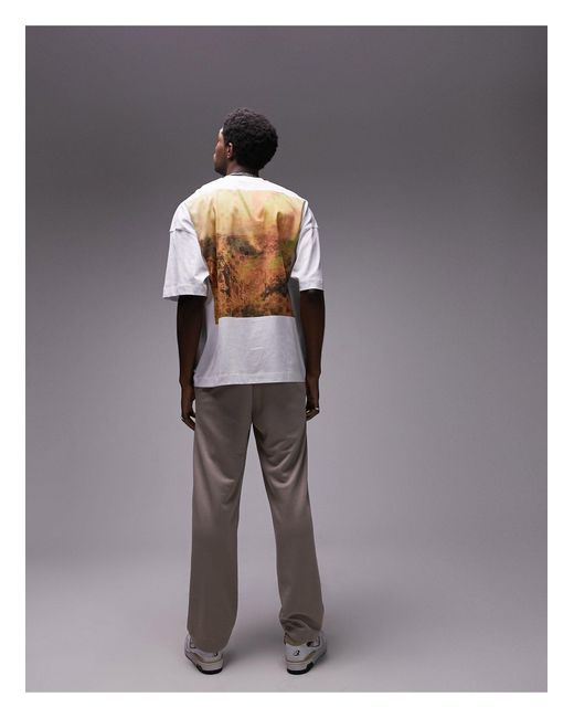 T-shirt super oversize bianca con stampa quadrata di deserto sul davanti e sul retro di Topman in White da Uomo