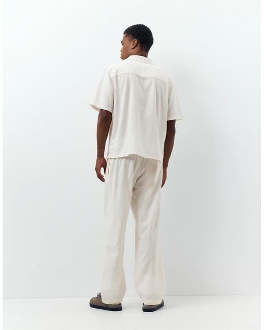 Pull&Bear White Linen Blend Trousers for men