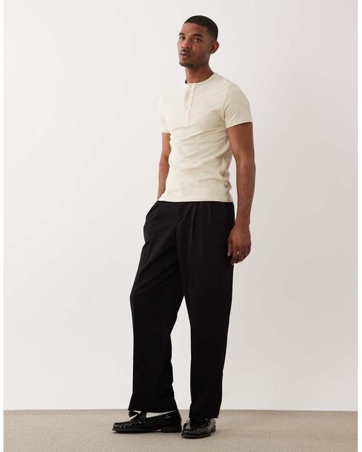 ASOS Natural Slim T-shirt With Henley Neck for men