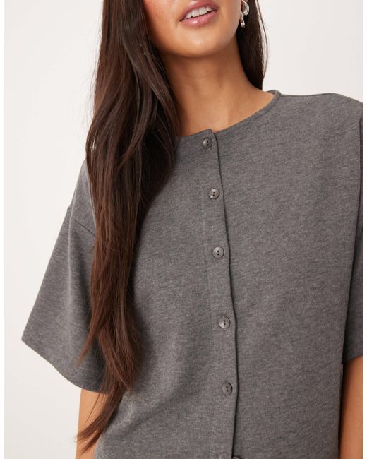 ASOS Gray Boxy Button Through Sweat Top