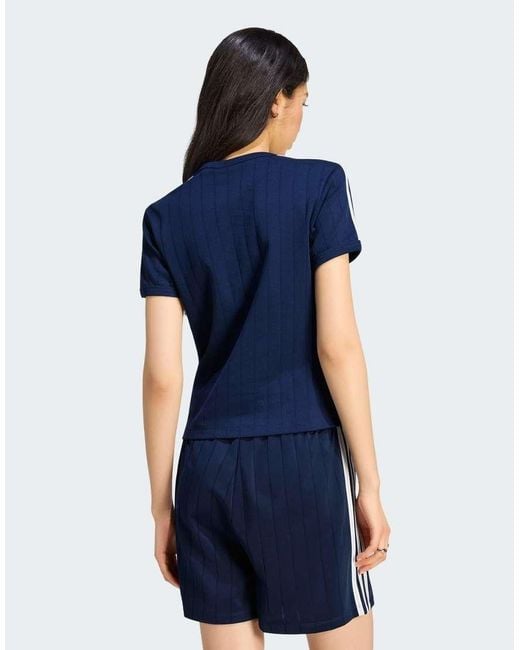Adidas Originals Blue Pinstripe Short Sleeve Slim Tee