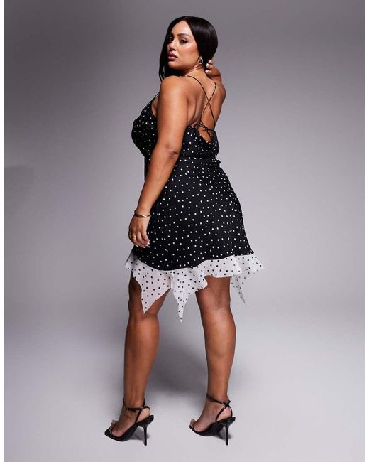 Vestido Corto De Corte Al Bies Con, Cuello Desbocado Y Bajo En Contraste De Asos Design Curve-Negro ASOS de color Black