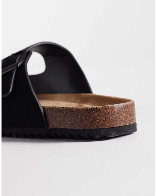 SEQWL Wide Fit Black Seqwl Olsen Wide Fit Double Buckle Flat Sandals