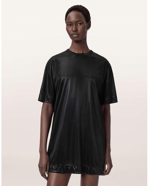 AllSaints Black – glänzendes t-shirt-kleid