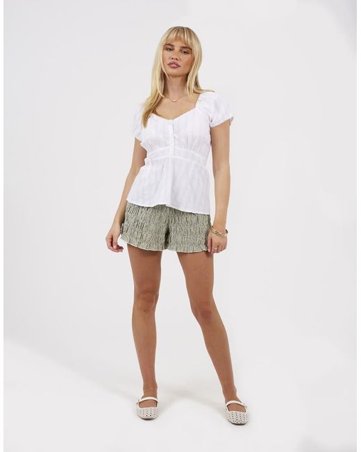 Brave Soul White Woven Short Sleeve Button Down V-Neck Top