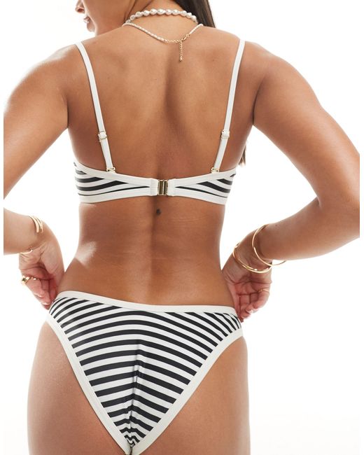 Miss Selfridge Black Thin Stripe Bikini Top With Contrast Binding