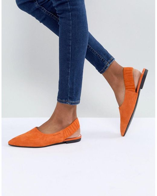 Vagabond Katlin Orange Suede Sling Back Pointed Flat Shoes