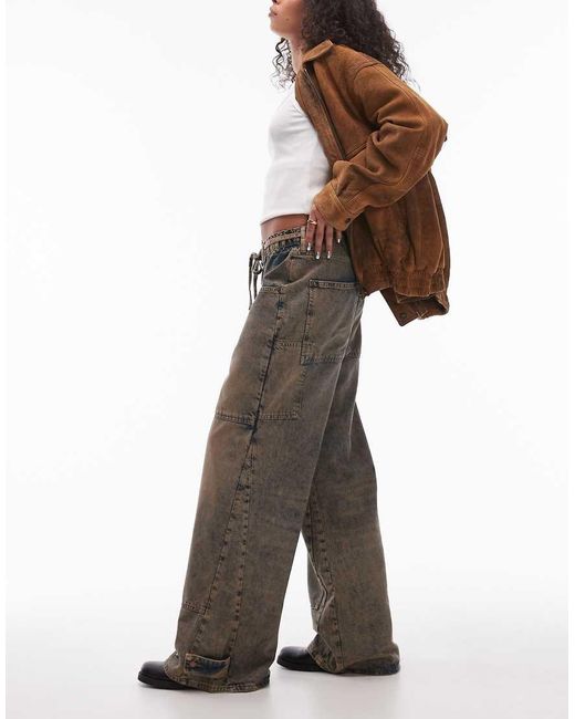 Free People Brown Outlaw Wide Leg Distressed Jeans