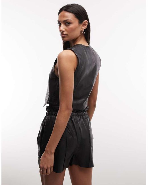 AllSaints Black Arla Lea Co-ord Lambs Leather Waistcoat
