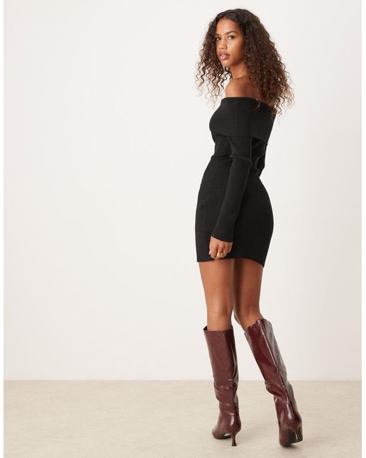 Glamorous Gebreide Mini Jurk Met Blote Schouders in het Natural