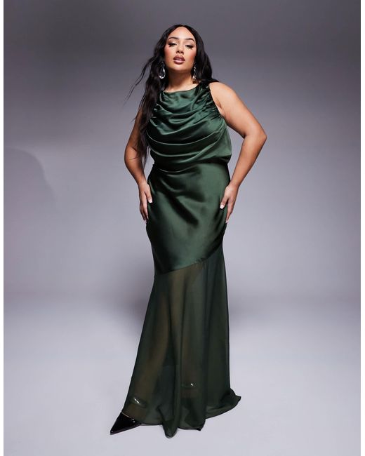 Asos design curve - robe longue en satin et mousseline avec corsage drapé - foncé ASOS en coloris Green