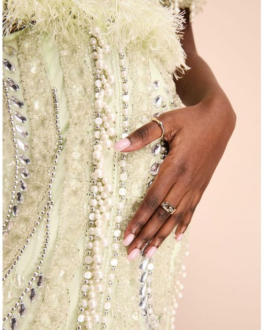 Falda midi con diseño adornado y detalles colgantes ASOS de color Natural
