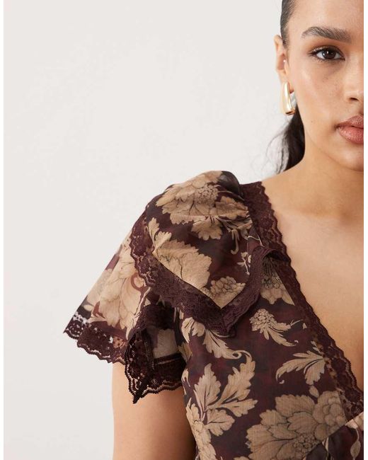 ASOS Brown Asos Design Curve Full Hem Ruffle Maxi Dress With Lace Trim Detail And Open Back