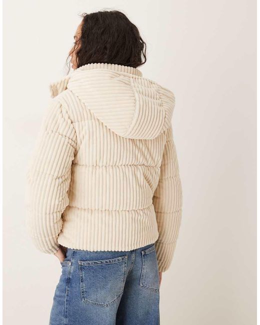 Brave Soul Blue Jumbo Cord Hooded Puffer Jacket