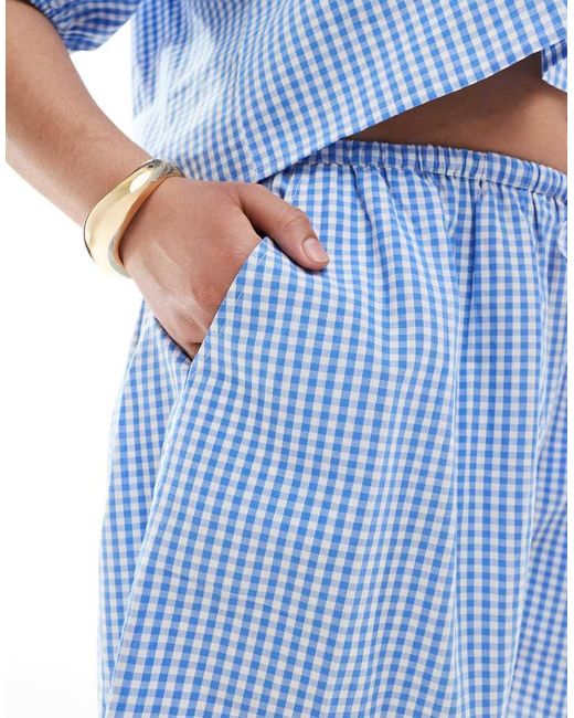 Pantalones Cortos Playeros A Cuadros Vichy Azules Y Blancos Con Cordón Ajustable Exclusivos De Esmee Curve de color Blue