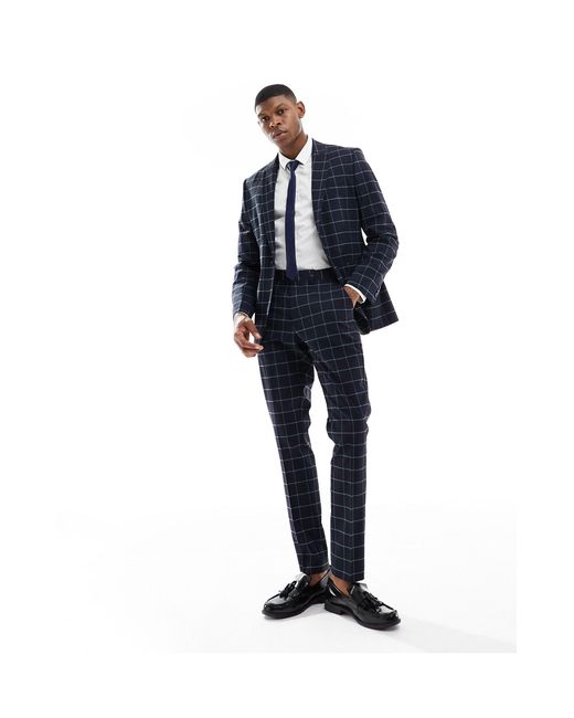 ASOS Blue Skinny Windowpane Check Suit Trouser for men