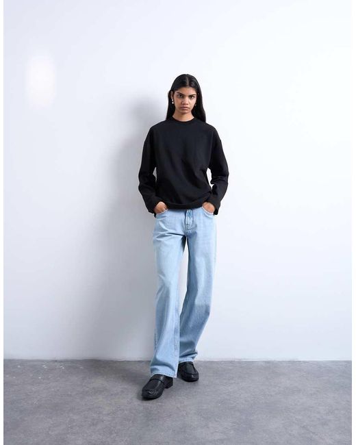 TOPSHOP Black Premium Interlock Long Sleeve Skater Tee