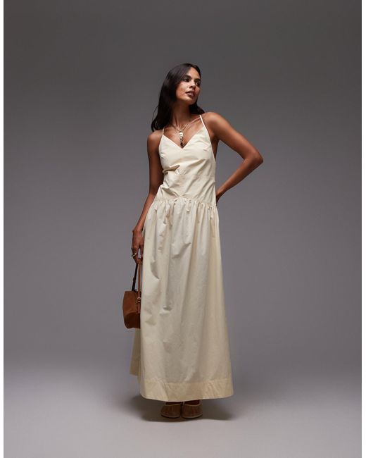 Robe mi-longue en popeline avec décolleté plongeant en v - beurre TOPSHOP en coloris Gray