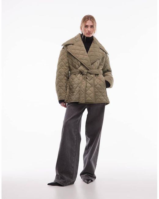 & Other Stories Natural Quilted Belted Long Line Jacket