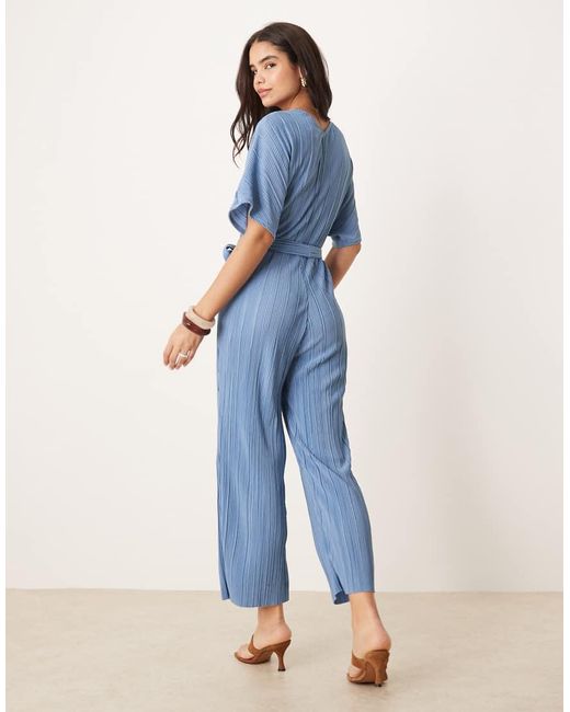Y.A.S Blue Plisse Wrap Front Jumpsuit