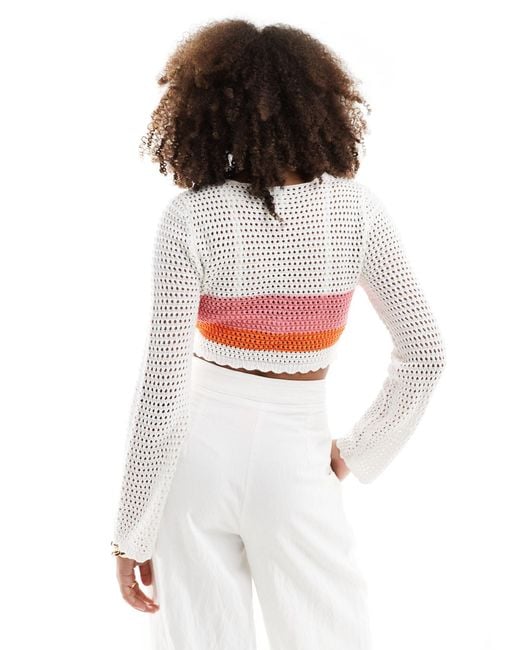 ONLY White Long Sleeve Open Knit Crop Top