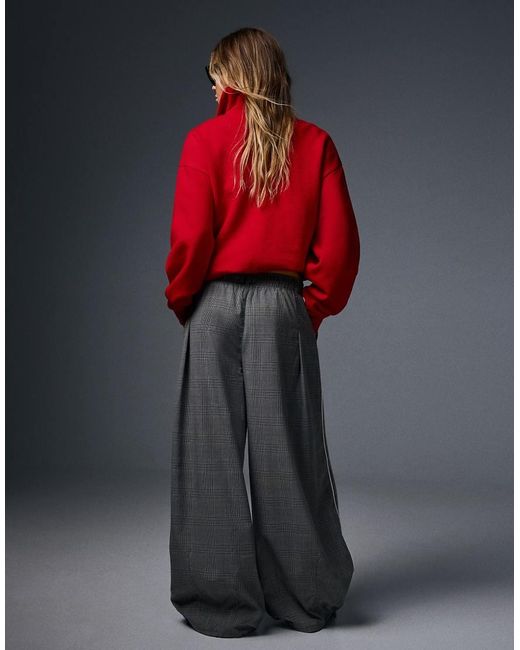 Bershka Gray Checked Pleat Trousers