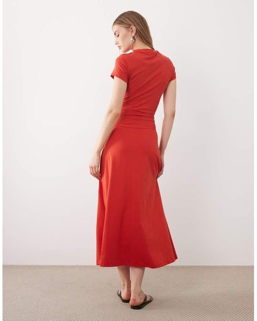 ASOS Red Short Sleeve Midi Dress With Tie Waist