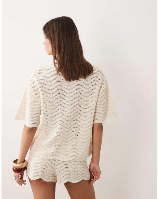 4th & Reckless Green Semi Sheer Wavy Knit Drop Waist Scallop Edge Beach T-Shirt Co-Ord
