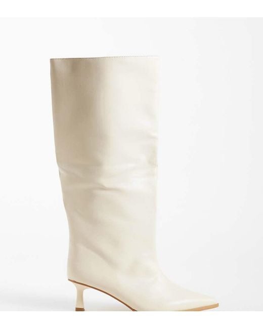Public Desire White Lola Kitten Heel Knee Boots