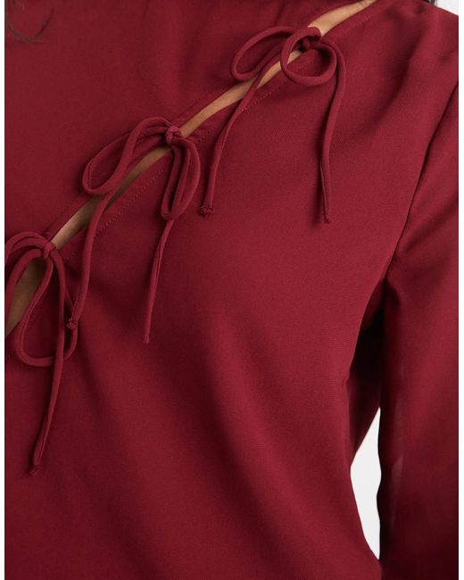 ONLY Red Asymmetric Tie Detail Top