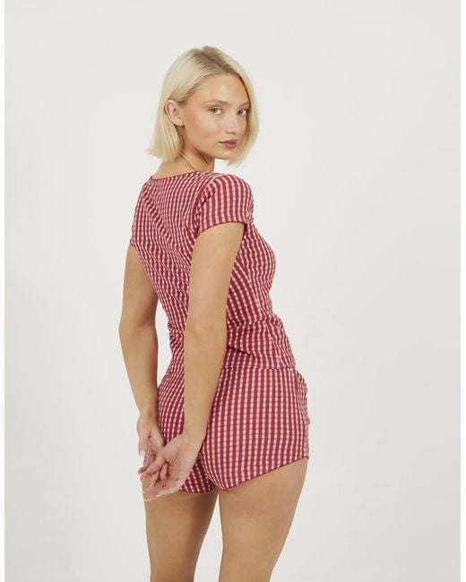 Brave Soul Red Bow Detail Cropped Top And Short Pyjama Set