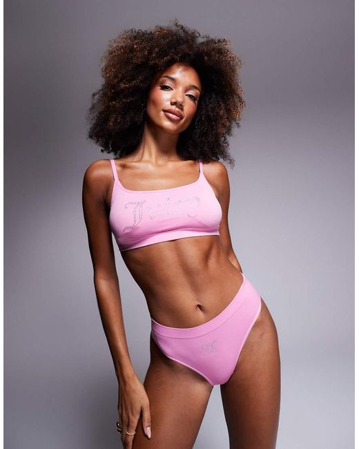Set Rosa Bebé De Bralette Y Braguitas De Pernera Alta Con Strass De Juicy Couture de color Pink