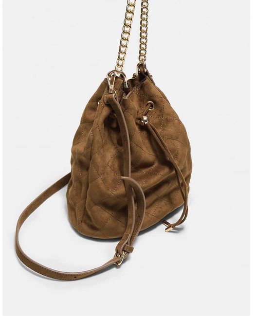 Stradivarius Brown Quilted Bucket Crossbody Bag